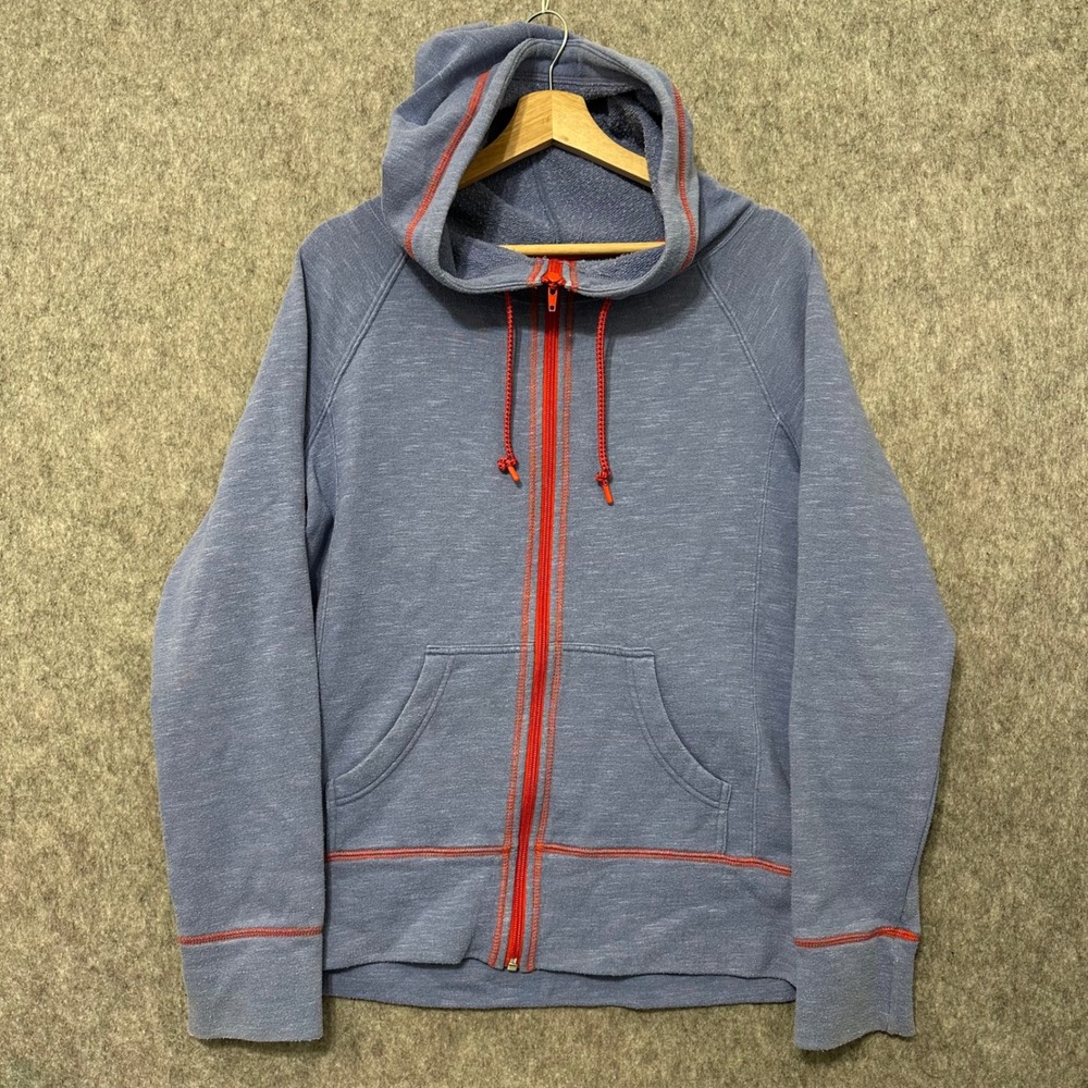 Eddie Bauer Womens Sz Medium Full Zip‎ Hoodie Blue Red Contrast Stitching